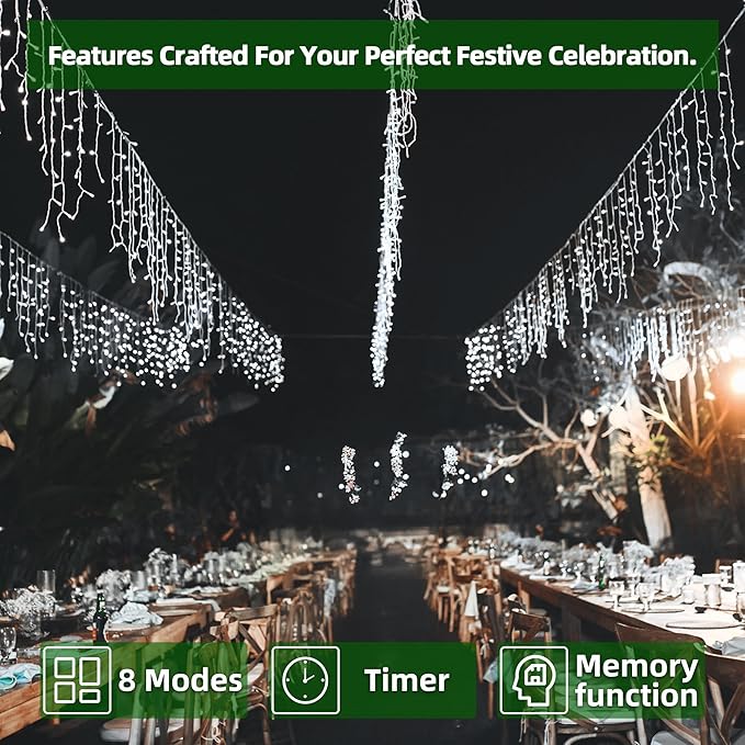 792 LED Christmas Lights with 176 Drops,82ft 8 Modes Fairy Hanging String Lights with Timer Waterproof, Plug-in Christmas String Lights for Holiday Wedding Party Christmas Decorations (Cool White)