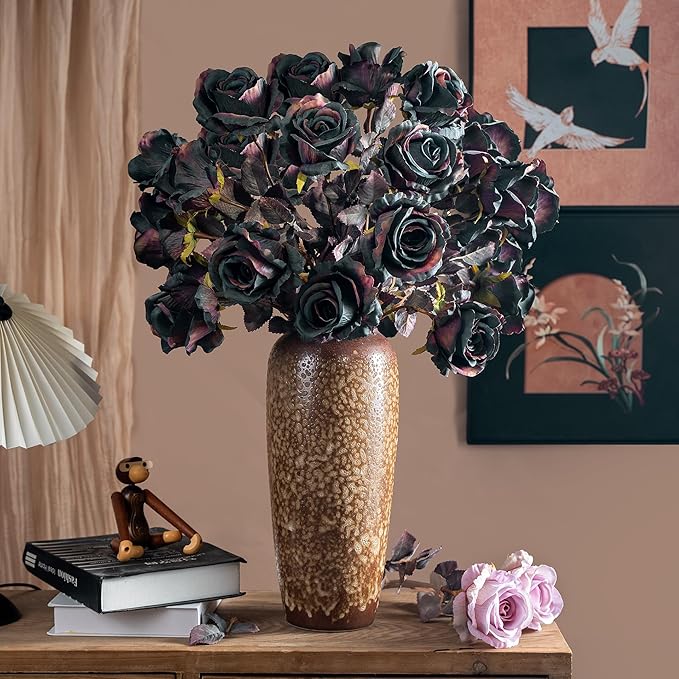 Artificial Flowers 20PCS Artificial Roses 23.2In Fake Roses Long Stem Artificial Flowers for Tall Vase Silk Rose Autumn Suitable for Indoor Decoration Wedding Party Decor DIY Bouquet,Dark Blue
