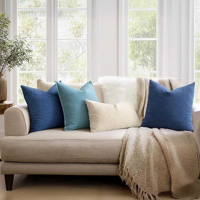 MIULEE Navy Blue Couch Pillow Covers 18x18 Inch, Set of 2 Soft Chenille Decorative Square Summer Throw Pillow Covers Farmhouse for Sofa Living Room Bed