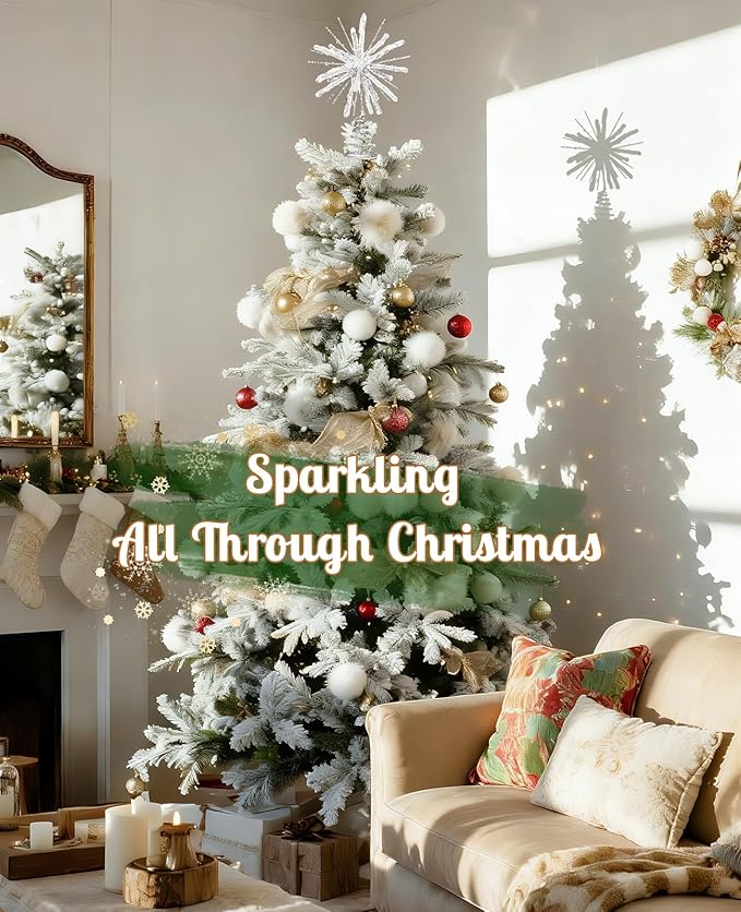Luxspire Christmas Tree Topper, Crystal Lighted Christmas Tree Star with Remote & USB Starburst Tree Topper for Home Holiday Decor, 6H Timer & 8 Lighting Modes, Starburst Star-Silver