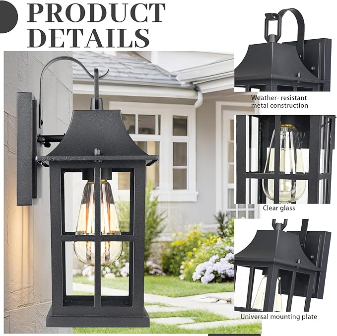 Porch Lights Outdoor, Modern Black Exterior Light Fixture with Clear Glass Shade，Outdoor Light Fixture， for Patio Yard House Hallway Doorway Garage