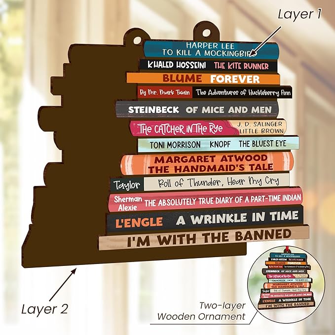 GEEMBI Christmas Book Lovers Gifts for Women Men - Wooden Christmas Ornaments 2025 for Tree Decorations - Christmas Nerd Reading Gifts for Readers Book Lovers, Stocking Stuffers for Friend