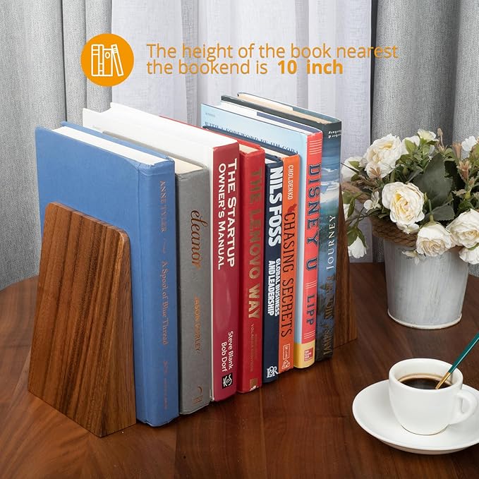 Walnut Book Ends Heavy Duty Handmade Bookends for Shelves Book Ends Decorative to Hold Heavy Books (Walnut Wood Large)