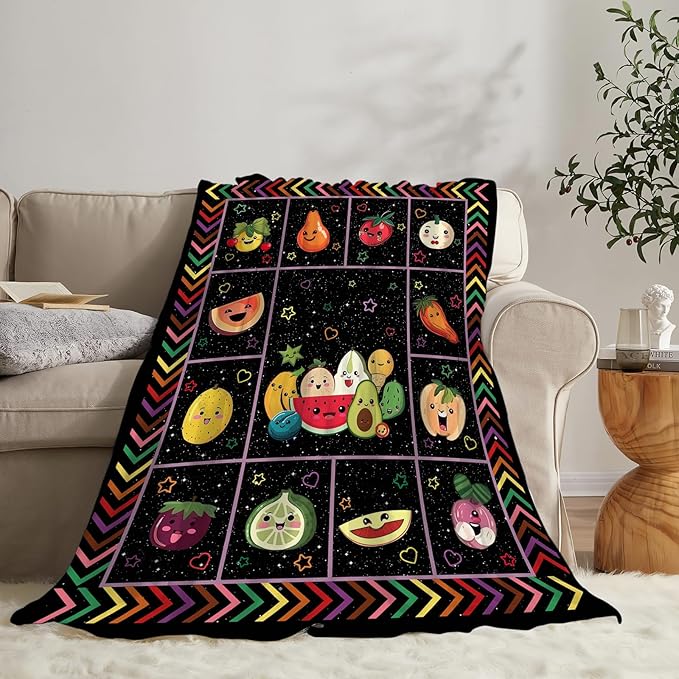 Fruits Blanket Cute Fruit Throw Blankets Funny Galaxy Plush Cozy Flannel Fleece Ultra Soft Fuzzy Party Blanket Gifts for Girls Women Men Boys Kids Bed 50"X40"
