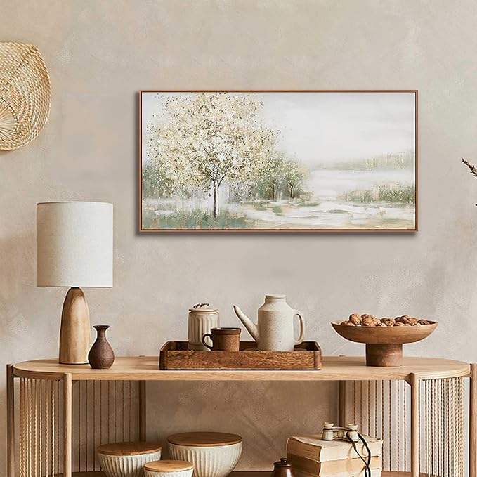 Framed Wall Art Spring Scene Nature Landscape Tree Artwork Decor Canvas Print Abstract Painting Picture Artwork Framed For Living Room Bedroom And Office Wall Decor 20x40 Inch