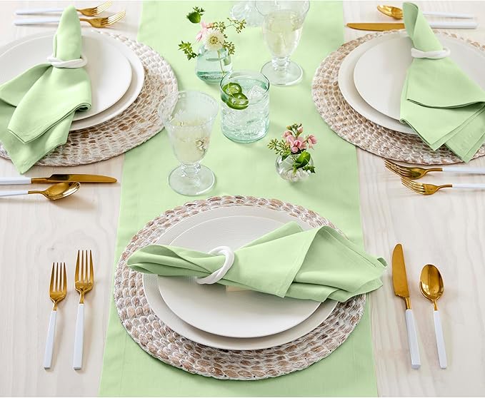 Solino Home Linen Table Runner 90 Inches Long - 100% Pure Linen Pastel Green Table Runner 14 x 90 Inch for Spring, St Patricks Day, Easter - Fete