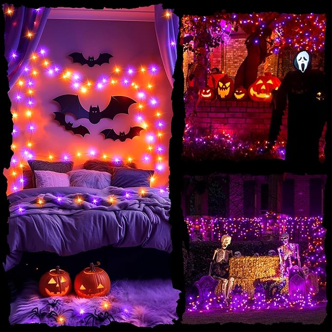 100LED Halloween String Lights 33 Ft Orange Purple Twinkle Light with 8 Modes Waterproof for Indoor Outdoor Party Garden Decor