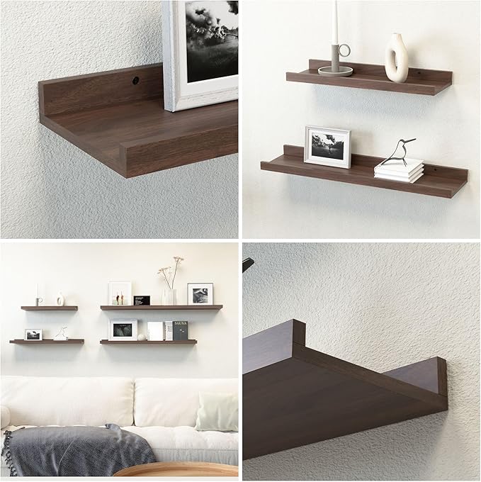 47.2 Inches Long Floating Shelves Wall Mounted, 2 Set Farmhouse Wall Shelf for Bedroom, Nursery Book Shelf with Lip, Picture Ledge Shelf for Decor Living Room Bathroom Kitchen - Walnut