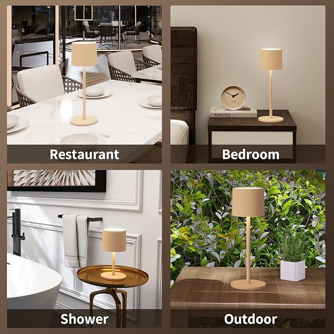 2-Pack Cordless Table Lamp, Portable LED Desk Lamps, 4400mAh Battery Powered Wireless Table Light, 3 Color Stepless Dimming Up,for Restaurant, Bedroom, Outdoor Camping, Night Light (Sand)