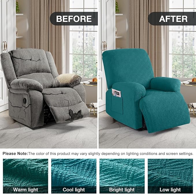 Timeles Recliner Covers Recliner Chair Covers Reclining Couch Covers Sofa Slipcovers Stretch Soft Washable (Single-Seater, Emerald Green)