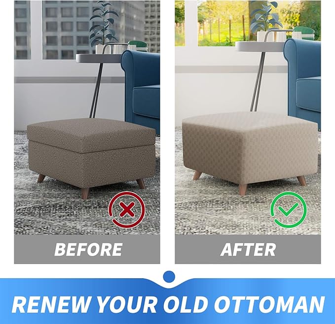 MAXIJIN Jacquard Ottoman Cover Slipcovers Folding Storage Stool Furniture Protector Cover Soft Thick Rectangle Foot Rest Slipcover with Elastic Bottom (Ottoman X-Large, Khaki)