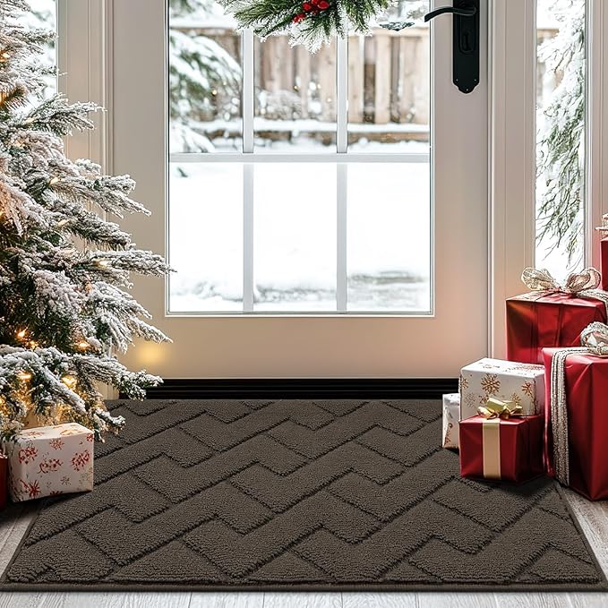 hicorfe Front Door Mat Outside Entrance,20"x31.5" Absorbent Muddy Dirt Resist Welcome Door Mats Outdoor Indoor,Stain and Fade Resistant,Non Slip Backing Entry Mat Doormat for Entryway(Latte)