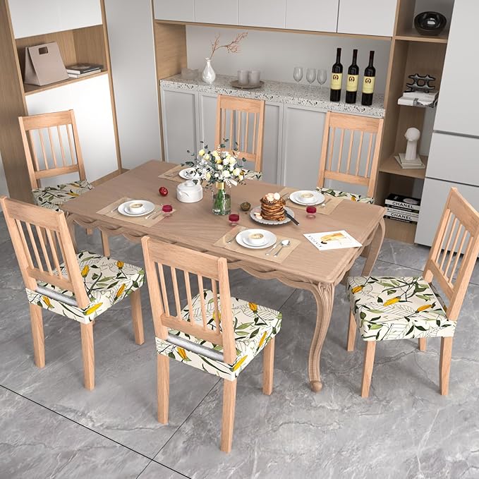 Stretch Dining Chair Seat Covers Set of 4,Dining Chair Slipcovers, Floral Printed Chair Covers,Soft Fabric Washable Upholstered Chair Seat Protector, No Rear Covers for Home Kitchen Dining Room