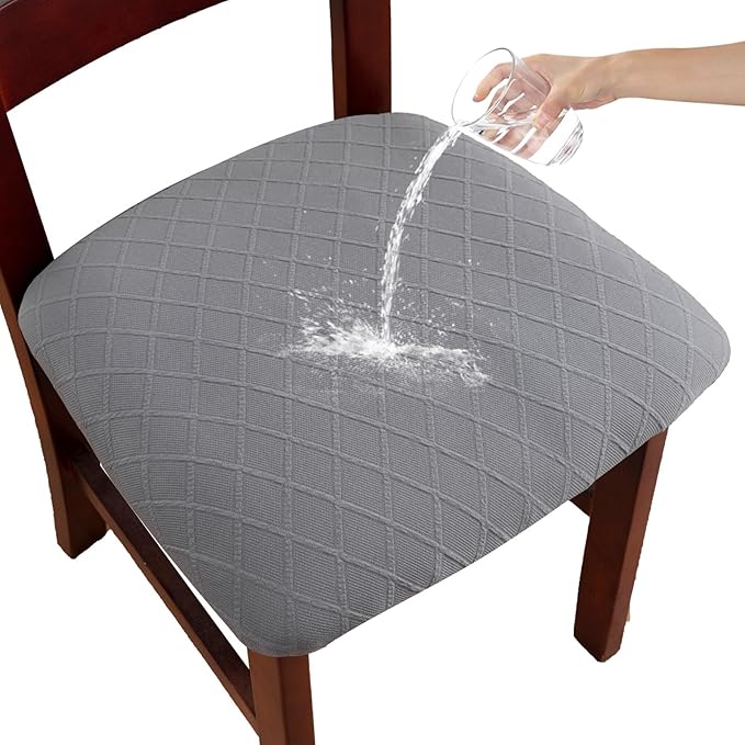 Waterproof Chair Seat Covers Set of 4 for Dining Room, Stretch Removable Washable Chair Seat Slipcovers for Home, Restaurant, Banquet,Kitchen Chair Seat Cushion Protector (Light Gray, Small)