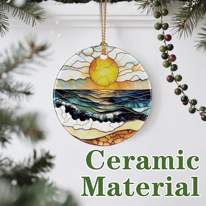Beach Sunset Ornament, Christmas Ornament – Christmas Tree Decor, Holiday Decoration, Stocking Stuffer, Festive Gift Idea, Gifts for Ocean Lover, Nature Lover, Friends, and Family