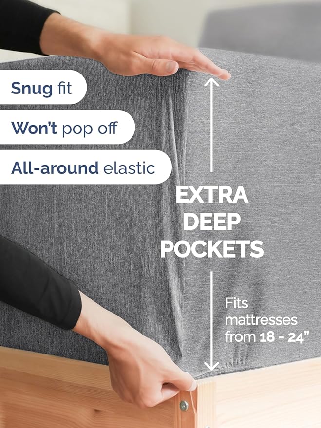 Extra Deep Split King Sheet Set - 7 Piece Breathable & Cooling Sheets - Hotel Luxury Bed Sheets Set - Easy Fit - Soft, Wrinkle Free & Comfy Sheets Set - Heathered Grey Sheet Set w/Extra Deep Pockets