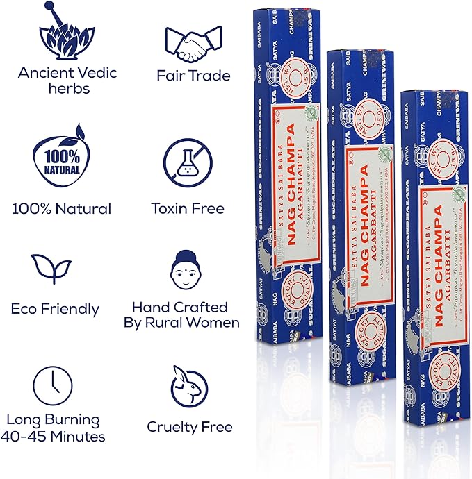 Satya Nagchampa Incense Sticks, Satya Bng (Bangalore) Insenses 15gmx3 Pack (45 GMS) with Raajsee Incence Holder Bundle, Satya Nagchampa Natural Incense