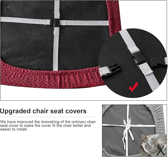 Genina Waterproof Seat Covers for Dining Room Chairs Covers Dining Chair seat Covers Kitchen Chair Covers slipcovers (Wine Red, 2 Pcs)