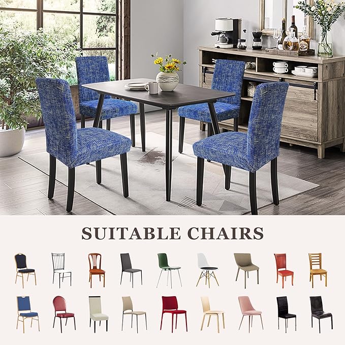 Sufdari Dining Chair Covers,Kitchen Chair Cover,Parsons Chair Slipcover,Spandex Chair Protectors for Dining Room Stretch Chairs Cover Set of 4 -Linen Blue
