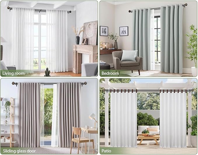 1 Inch Double Curtain Rods 66 to 120 Inches (5.5-10ft), USFOOK Black Drapery Rods for Windows 69 to 111 Inches, Telescoping Dual Curtain Rod with Woven Leaf Finials