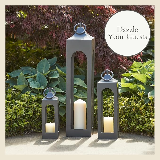 CG Hunter Small Black Lantern, Rustic Metal Decorative Lantern, Candle Holder for Indoor & Outdoor, Home Decor for Patio, Garden & Tabletop, Hanging Lantern for Parties & Weddings