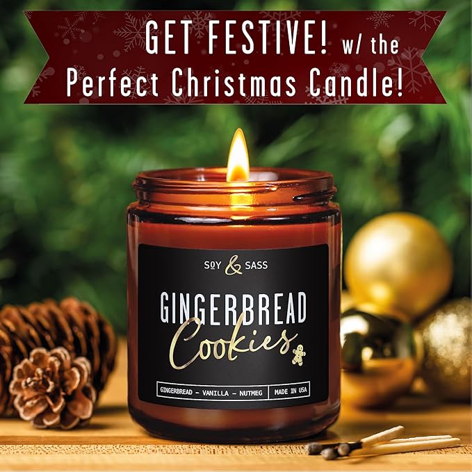 Gingerbread Candle, Christmas Candles Scented – ‘Gingerbread Cookies’ Soy Candle, w/Gingerbread, Cinnamon & Vanilla - Infused with Essential Oils I 9oz, 50Hr, Made in USA