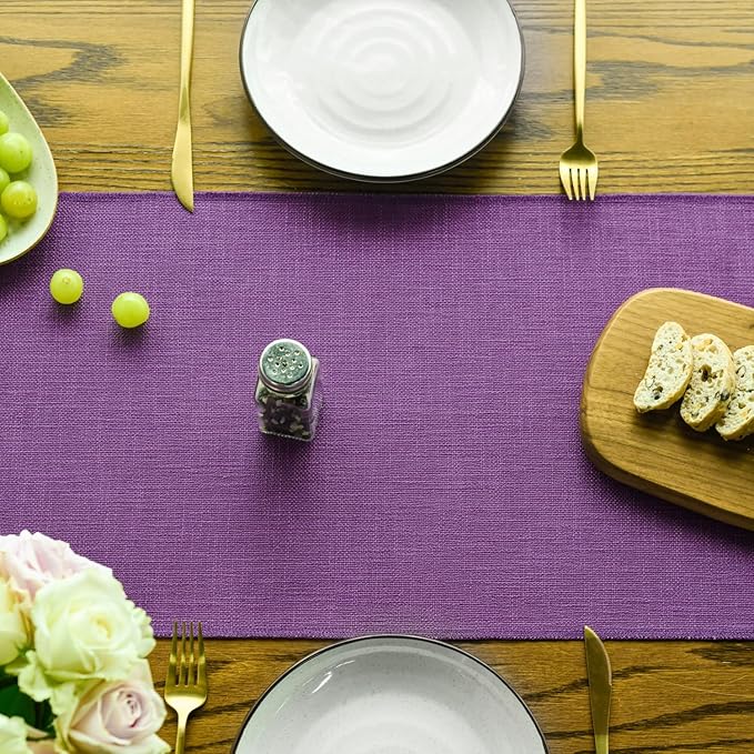 Artoid Mode Lilac Purple Tassel Table Runner, Mardi Gras Linen Blend Rustic Farmhouse Style Kitchen Table Decoration Holiday Wedding Party Dinning Decor 13x48 Inch