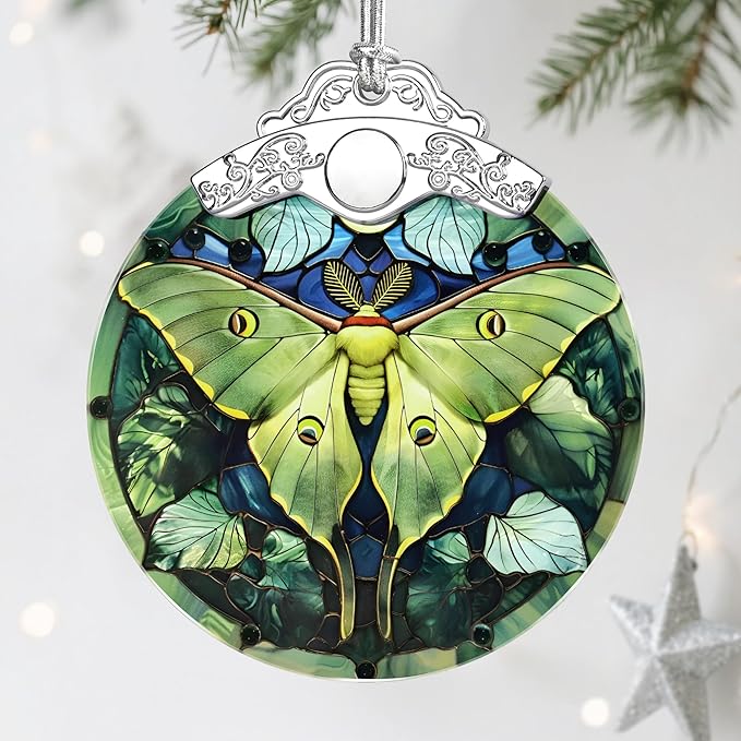 Luna Moth Ornament, Stained Glass Christmas Decorations, Christmas Ornaments for Tree, Holiday Ornament, Gifts for Moth Lovers, Holiday Party Gifts, Gift Ideas & Xmas Gift