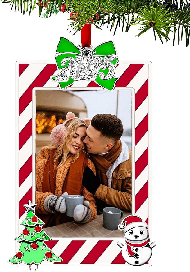 2025 Red Picture Frame Ornament, Mr & Mrs Couples Family Christmas Tree Photo Frame Ornament Decor Romantic Couples Gifts Ideas Table or Xmax Tree Two Ways Using (Red)
