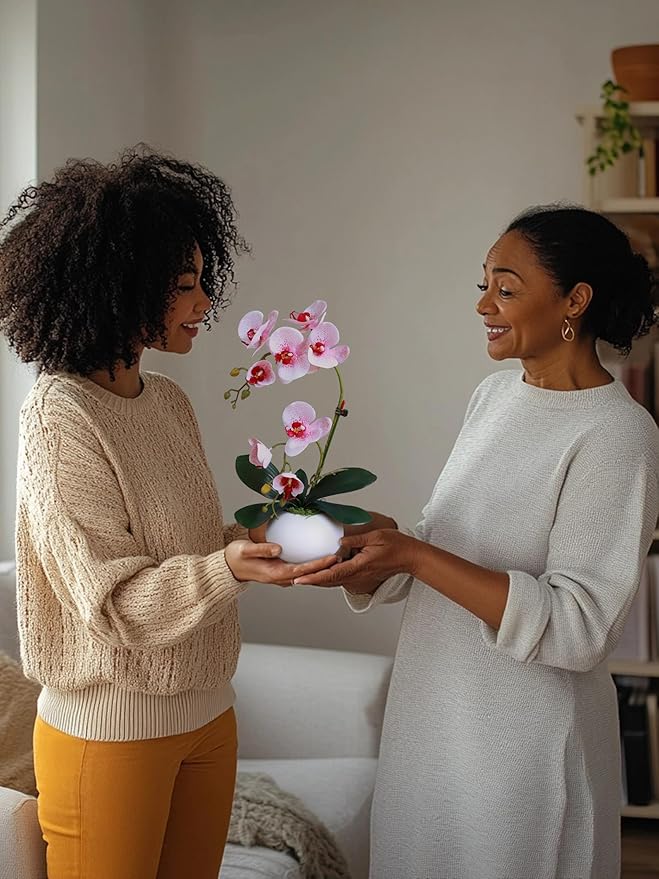 Forlaoers 17" White Fake Orchid in Vase Artificial Orchids That Look Real with Pot Artificial Flowers for Home Decor Indoor Office Bathroom Decoration Table Centerpieces