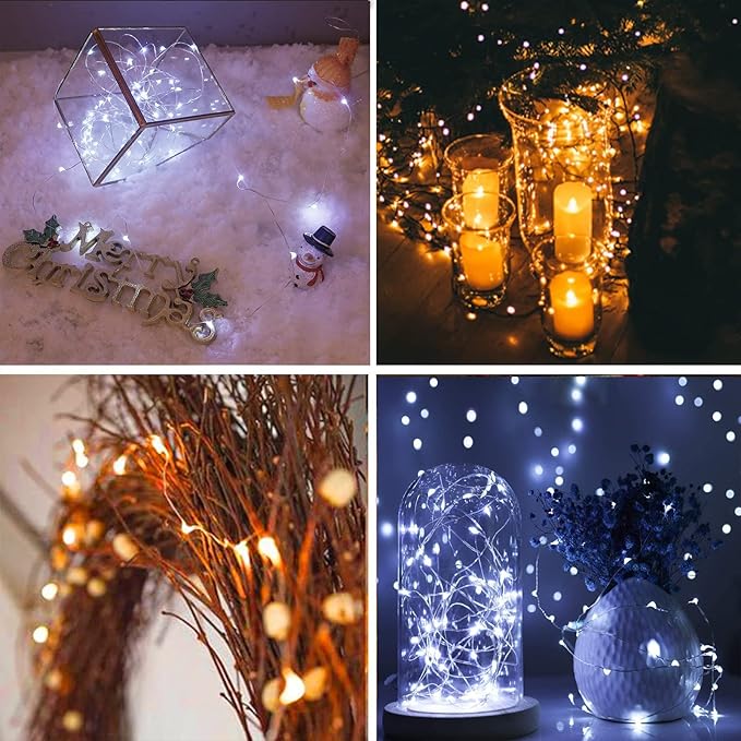 12 Pack Fairy Lights Battery Operated String Lights 7 Feet 20 Led Waterproof Christmas Lights Silver Wire Firefly Starry Moon Lights for Bedroom DIY Party WW+WT