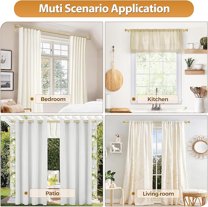 TONIAL Curtain Rod 32 to 86 Inch, Telescoping Splicing 3/4 Drapery Rods for Windows Decorative Single Rod with Small Cap End, Antique Gold