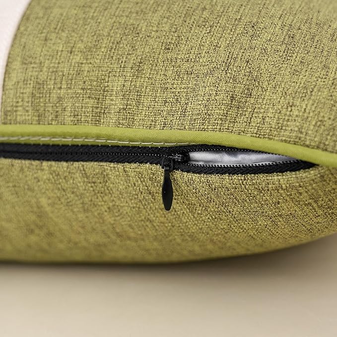Yangest Patchwork Pillow Cover 20x20 Inch Luxury Cotton and Linen Cushion Cover Faux Leather Pillowcover for Couch Bedroom Living Room, Green