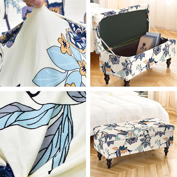 FUANGUI Ottoman Cover Stretch Storage Ottoman Bench Slipcover Jacquard Folding Storage Bench Ottoman Cover Footrest Stool Slipcover Footstool Protector Cover with Elastic Bottom Fit Length,Large