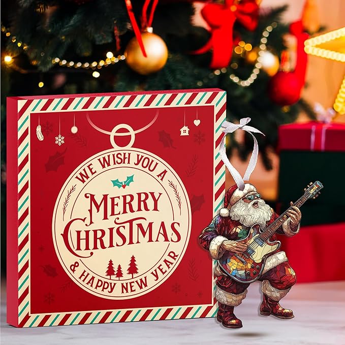 Santa Ornaments for Christmas Tree - 2025 Santa Claus Ornament with Guitar, Ideal Gifts for Music Enthusiasts, Unique Santa Claus Decor, Funny Ornaments Gifts for Celebrating Christmas 2025
