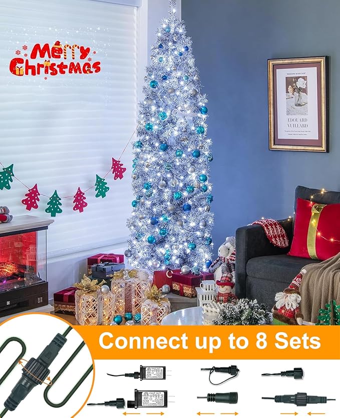 40FT 120 LED Christmas Lights Outdoor, White Christmas String Lights with 8 Modes & Waterproof, Connectable Plug in Christmas Tree Lights for Indoor Garden Tree Party Xmas Decorations