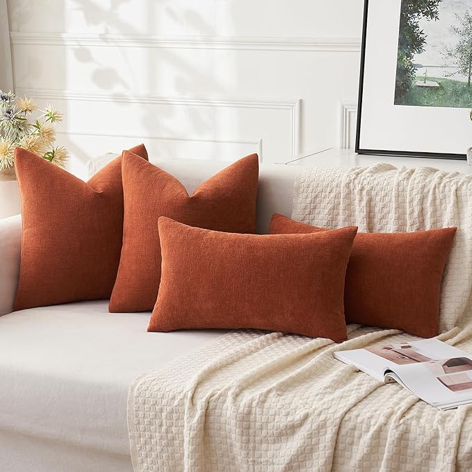 MIULEE Rust Couch Pillow Covers 22x22 Inch, Set of 2 Soft Chenille Decorative Square Throw Pillow Covers Farmhouse for Sofa Living Room Bed