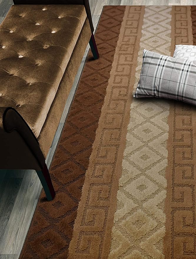Custom Size Hallway Runner Rug, Slip Resistant, 26 Inch Wide X Your Choice of Length, Meander Brown, 26 Inch X 28 feet