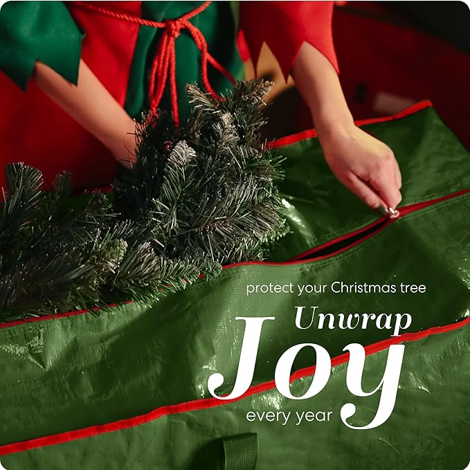 Christmas Tree Storage Bag - Stores 9 Foot Artificial Xmas Holiday Tree, Durable Waterproof Material, Zippered Bag, Carry Handles - Protects Against Dust, Insects and Moisture (Green)