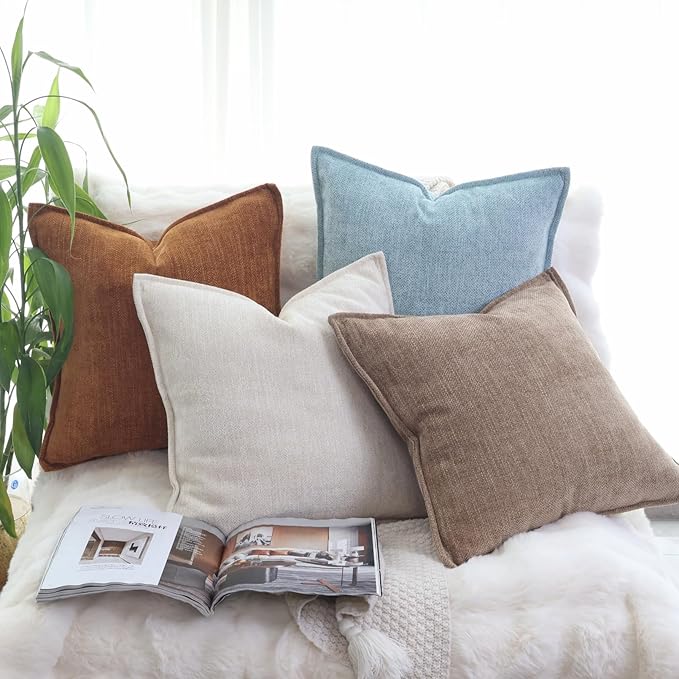 OYIMUA Soft Textured Decorative Throw Pillow Covers 18x18 Neutral Brown Chenille Square Accent Solid Cushion Cover Cozy Farmhouse Pillow Cases for Couch Sofa Bedroom Living Room