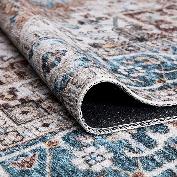 Bloom Rugs Caria Washable Non-Slip 3x5 Rug - Terracotta/Blue Traditional Area Rug for Living Room, Bedroom, Dining Room, and Kitchen - Exact Size: 3' x 5'