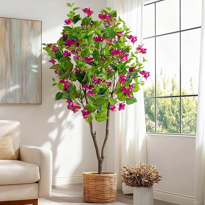 5FT Artificial Bougainvillea Tree Artificial Tree Tall Potted Fake Bougainvillea Trees for Outdoor Indoor Lifelike Potted Faux Plants with Wood Trunk and Flowers Office Wedding Home Decor