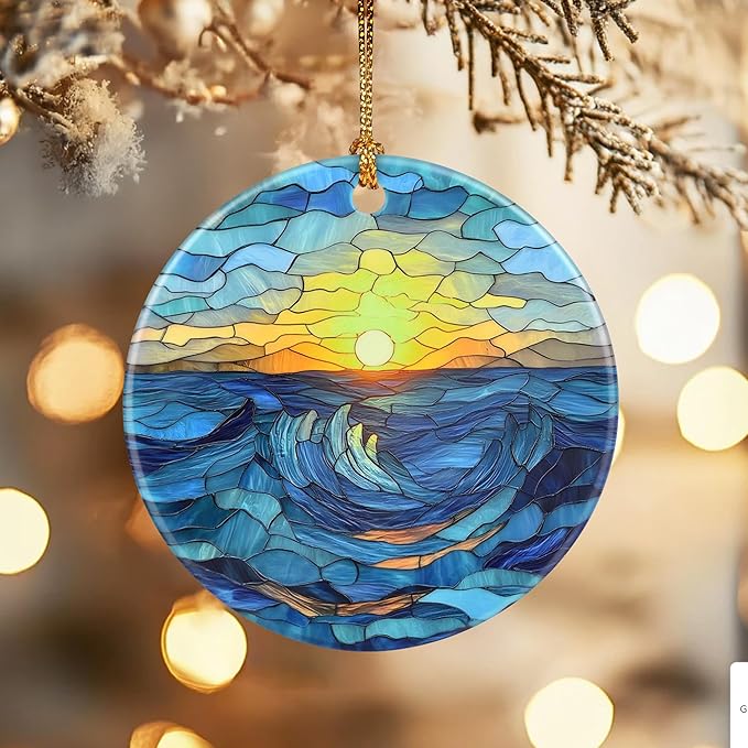 Christmas Ornaments, Dodosky 2.8in Ceramic Sunrise Ornament, Xmas Decor, Christmas Tree Ornaments, Xmas Decorations for Tree, Holiday Ornament, Gift Ideas, Sunrise Lover Gift, Gifts for Family, Friend