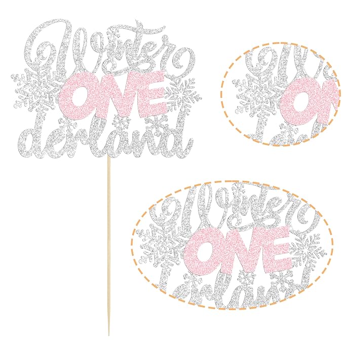 Gyufise 1 Pack Winter Wonderland Decorations Silver Pink Winter Onederland Cake Topper Winter Onederland Party Decorations for Birthday Winter Onederland 1st Birthday Party Supplies