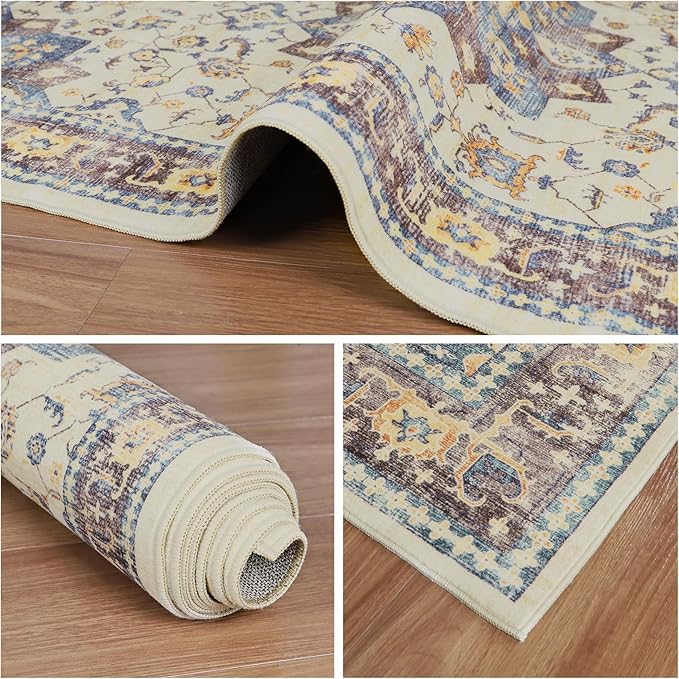 Dripex Vintage Collection Washable Area Rug - 2x3 Door Mat Small Entryway Rug Distressed Non-Slip Low-Pile Floor Carpet for Indoor Front Entrance Kitchen Bathroom Living Room Bedroom