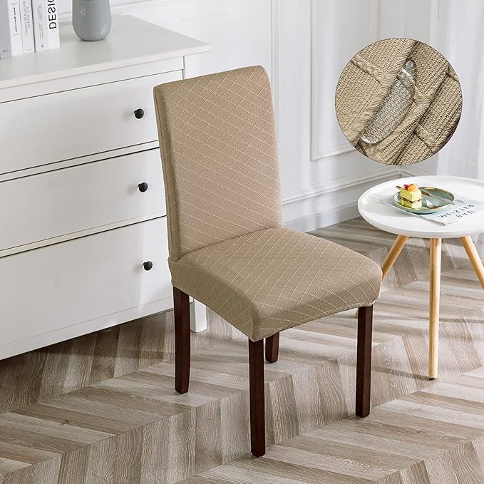 Genina Waterproof Chair Covers for Dining Room and Kitchen - Parsons Chair Covers (Khaki, 6 PCS)