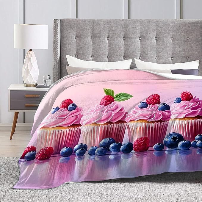 Tijuboni Pink Cupcakes Throw Blanket Dessert Gifts for Girls Women Boys Men Kids Adults Soft Flannel Fleece Blanket for Couch Sofa Bed Home Decor 60"x80"