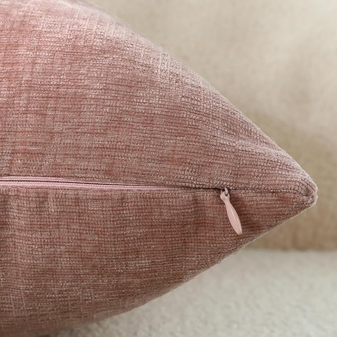 Blush Pink Chenille Decorative Couch Throw Pillow Covers, Soft Cushion Cases for Home Livingroom Sofa Décor, Pack of 2, 20 x 20 Inches