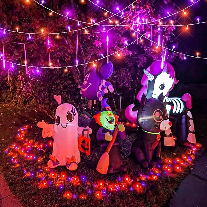 200 LED Christmas Lights Outdoor, 66ft Christmas String Lights Indoor Clear Wire 8 Modes Waterproof Plug in Twinkle Fairy Light for Tree Party Garden Decorations, Purple&Orange