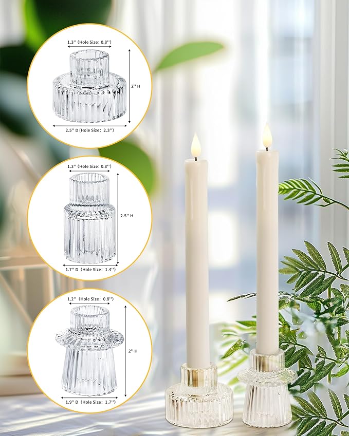 Homemory Clear Glass Candle Holders, 6 Pcs Tea Light Holders, Taper Glass Candlestick Holder, Votive Candle Holders for Table Wedding Centerpieces, Shabbat, Halloween, Home Decor, Christmas